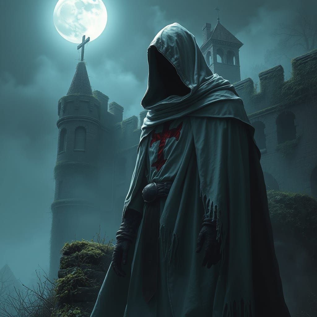 Medieval Spirit Haunts Abandoned Castle in Dark, Mystical St...