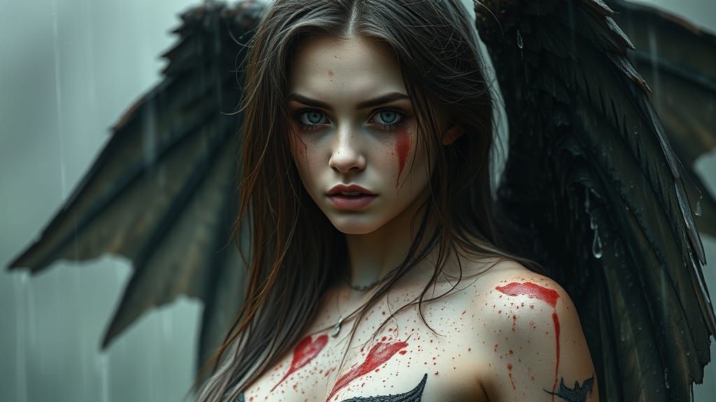 Angelic Sorrow in Rainy Twilight