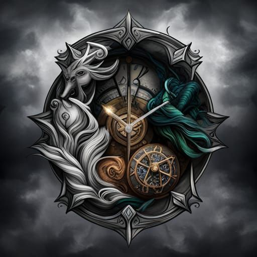 Sagittarius and Capricorn Tattoo Design in Black and White