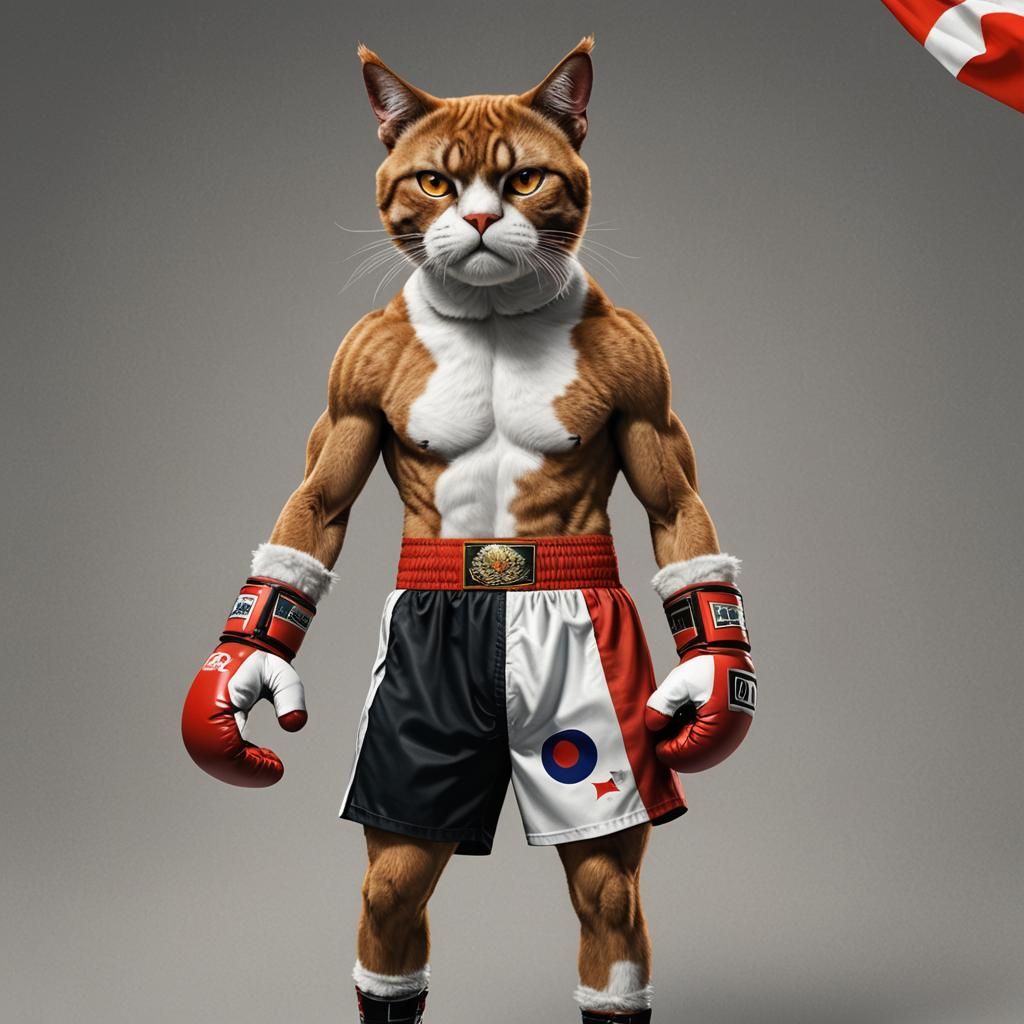 Cat Boxer in Ring: Hyper-Realistic Digital Art