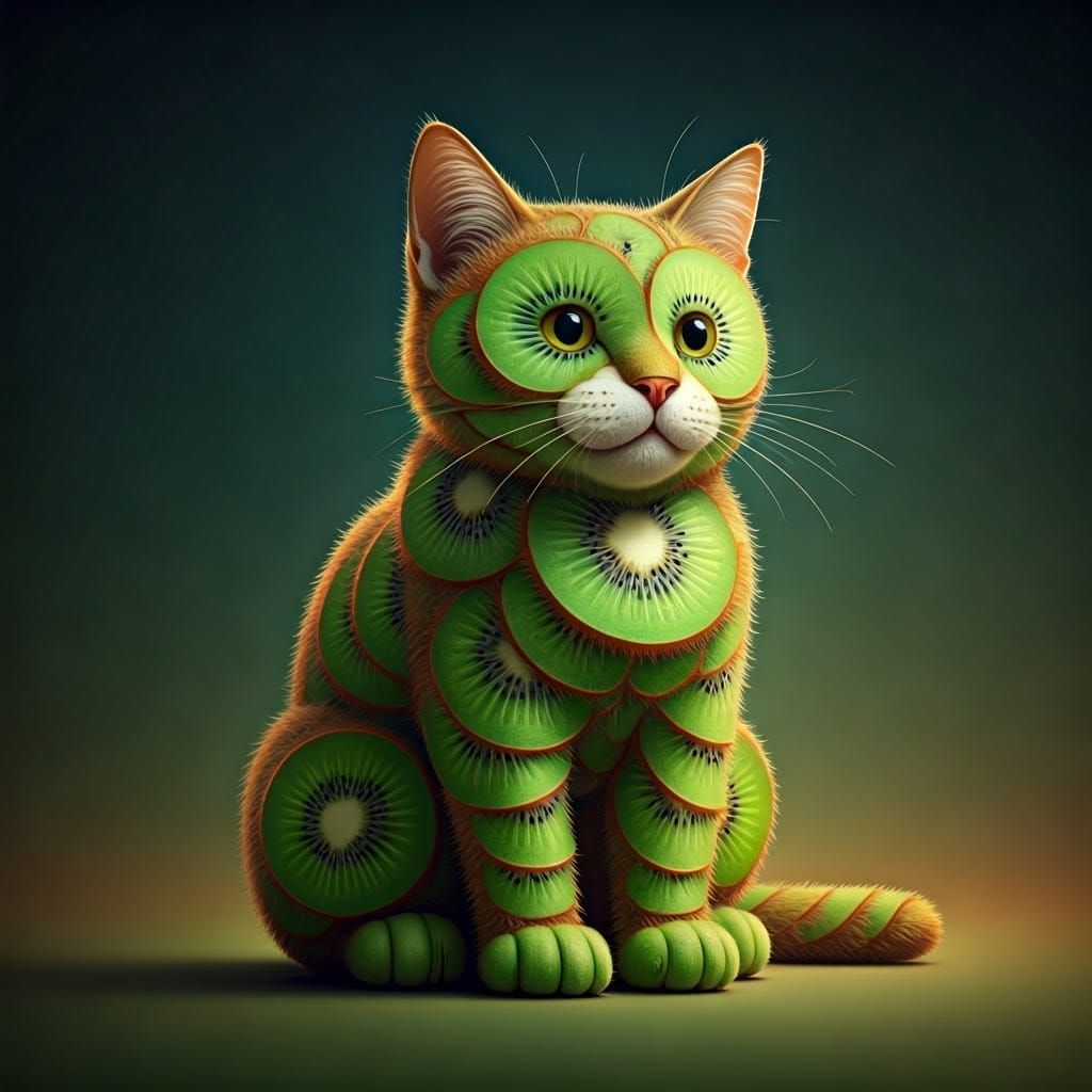 Whimsical Kiwi Feline in Vibrant Gradient Hues