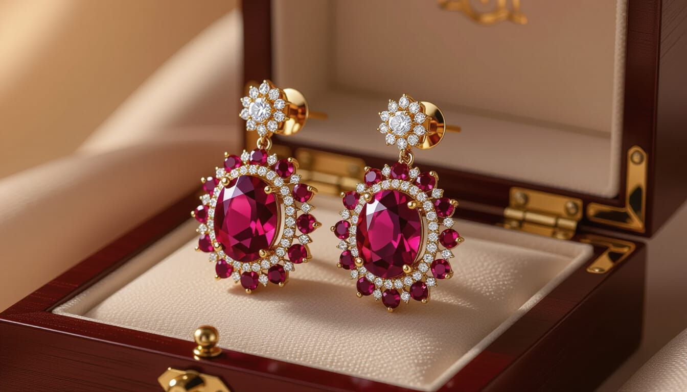 Regal Ruby and Diamond Earring Photography