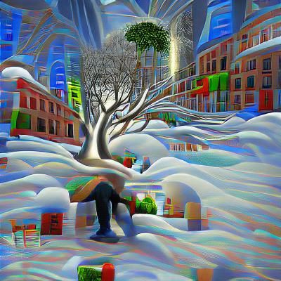 Snow City: 3D Digital Illustration on Canvas