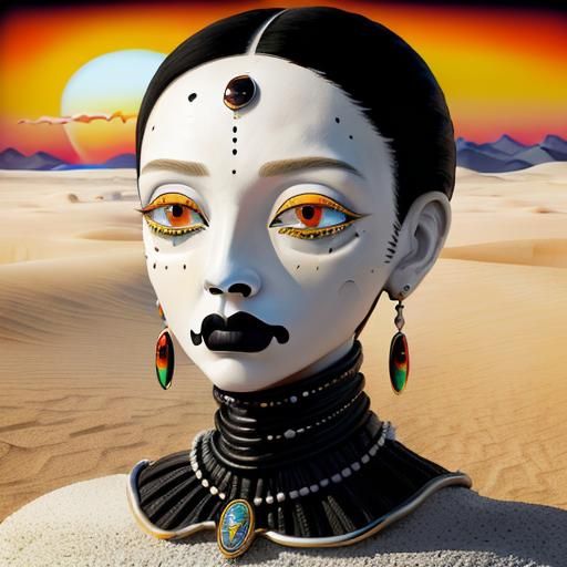 Surreal Android Head Weeping Oil on Desert
