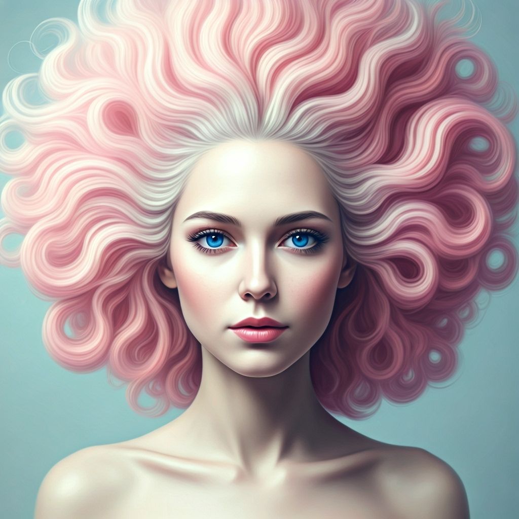 Ethereal Woman with Cloud-Like Hair in Airbrush Style