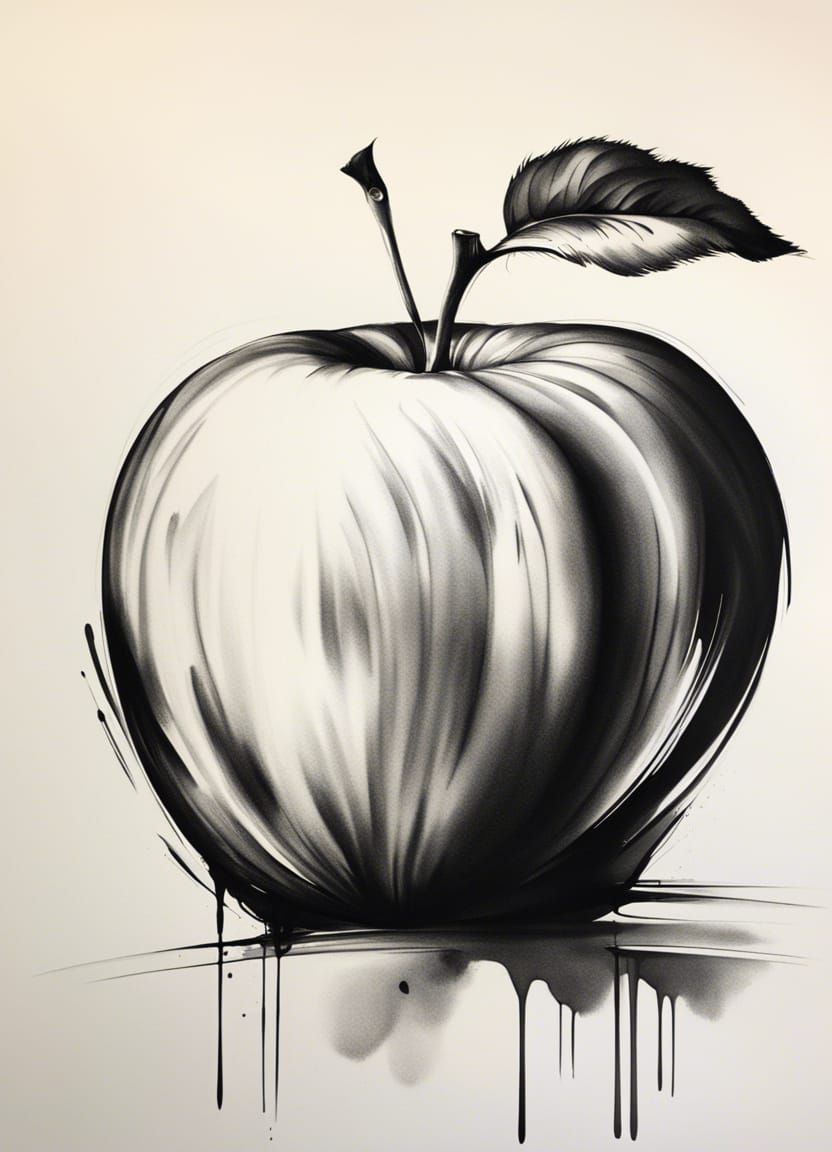 Monochrome Ink Drawing of an Apple in Unreal Engine