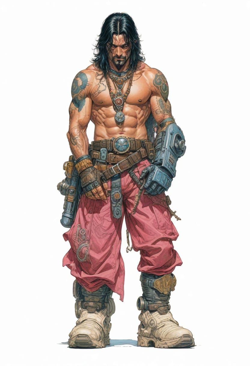 Tattooed Sci-Fi Hedonist in Heroic Fantasy Style