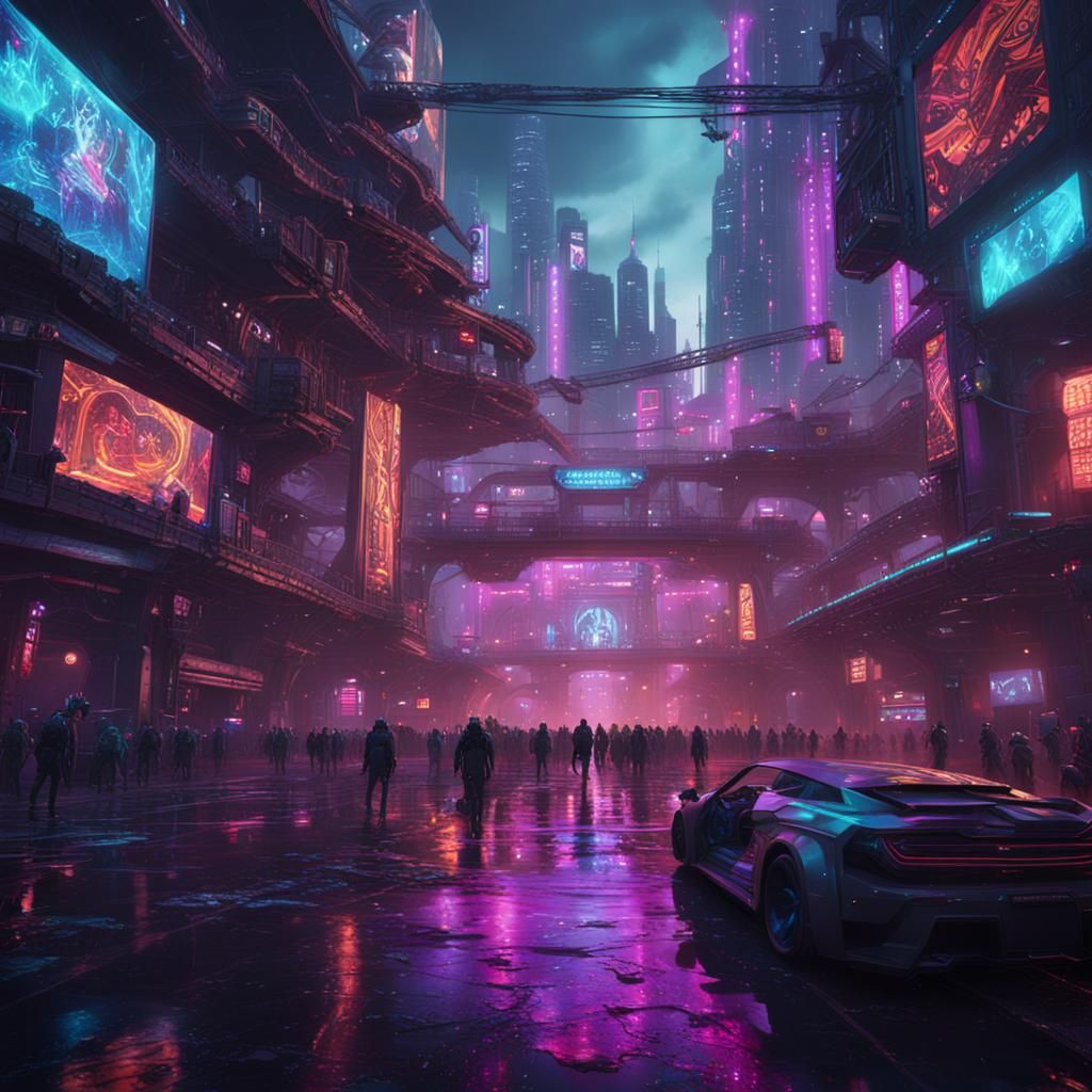 Cyberpunk Music Festival in Detailed Matte Painting