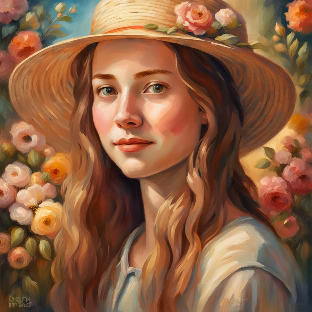 Delicate Woman in Straw Hat: Hyperrealistic Portrait