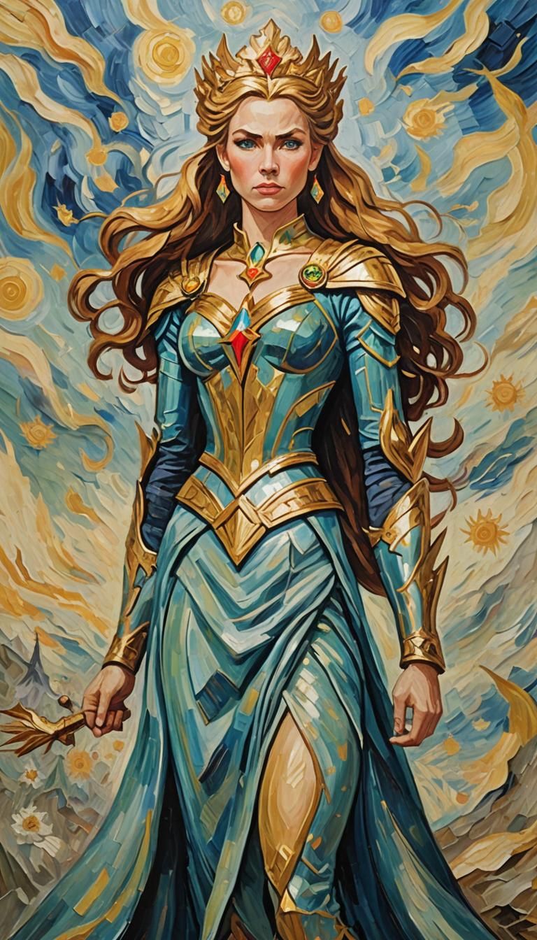 Victorious Woman in Van Gogh Style Oil Painting