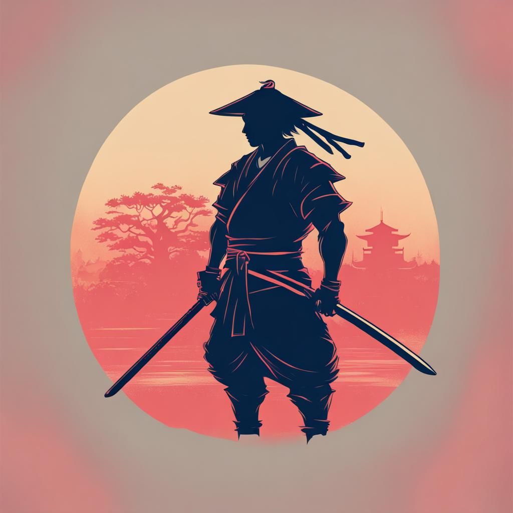Anime Samurai Silhouette T-Shirt Design with Vintage Style