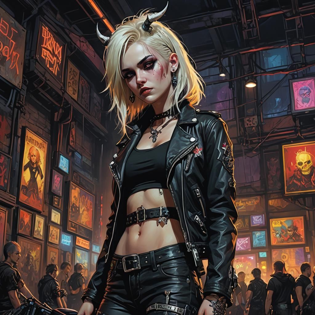 Gothic Demon in Punk Club, Fantasy Concept Art