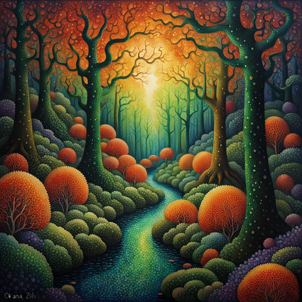 Eldritch Forest in Pointillist Style