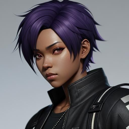 Black Tomboy with Purple Hair in 3D Anime Style