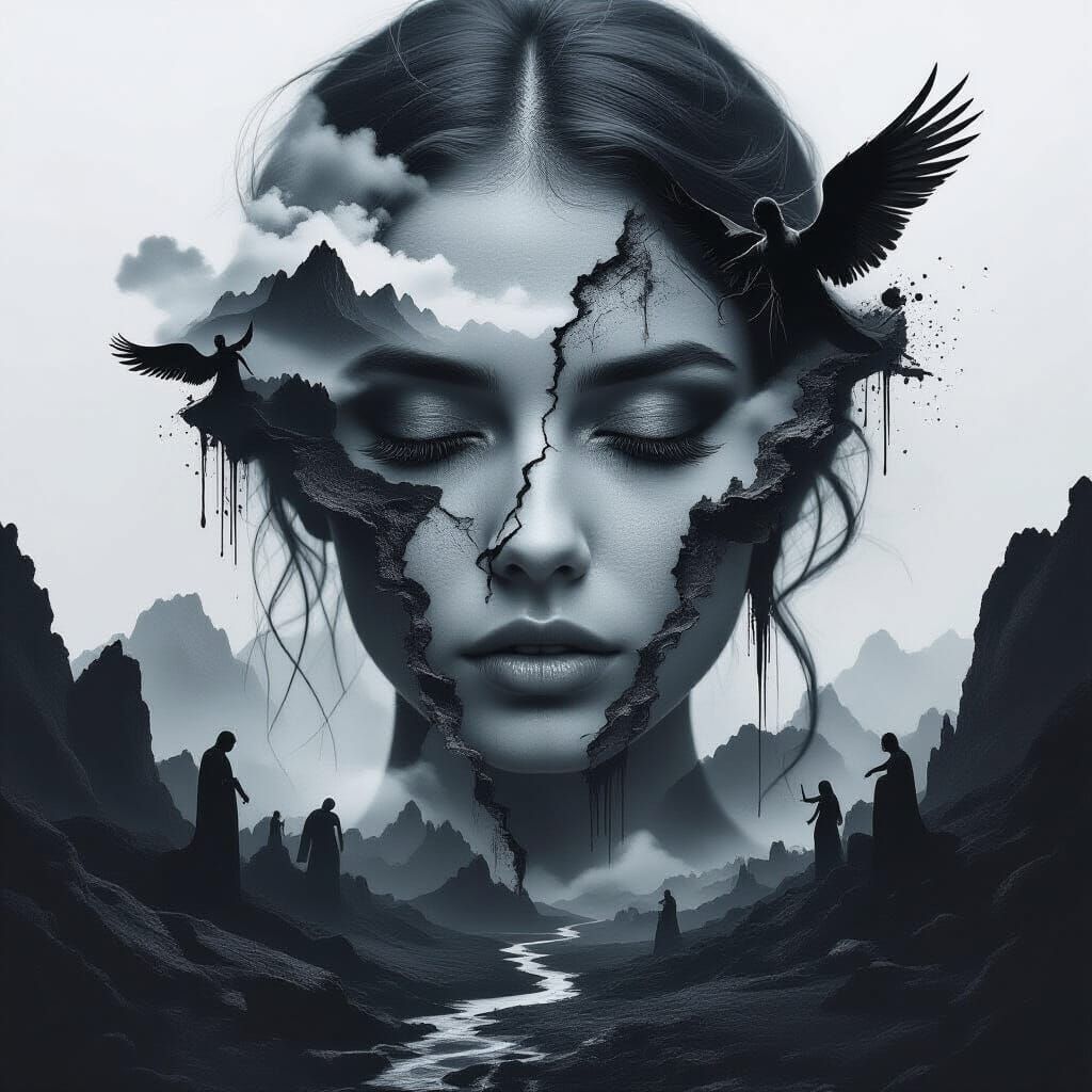 Ethereal Double Exposure BW Photography of Woman and Surreal...