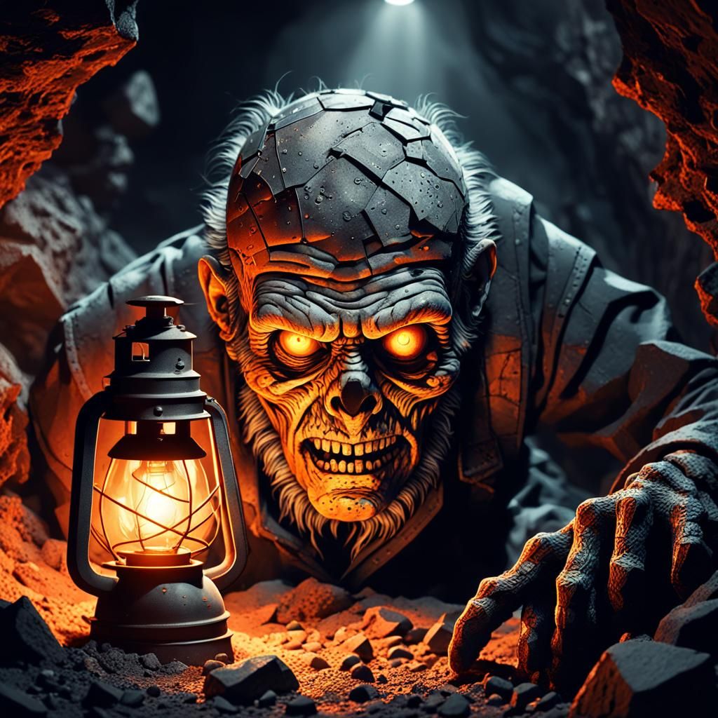 Horror Miner Zombie in Dark Abandoned Mine