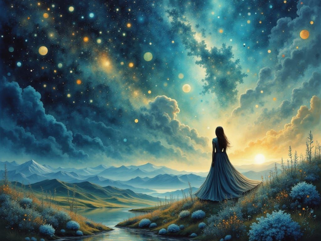 Dreamy God Ray Landscape with Glossy Shimmer