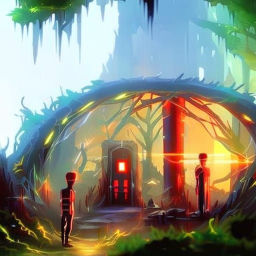 Anime Teleport Portal in Forest with Alien Tech