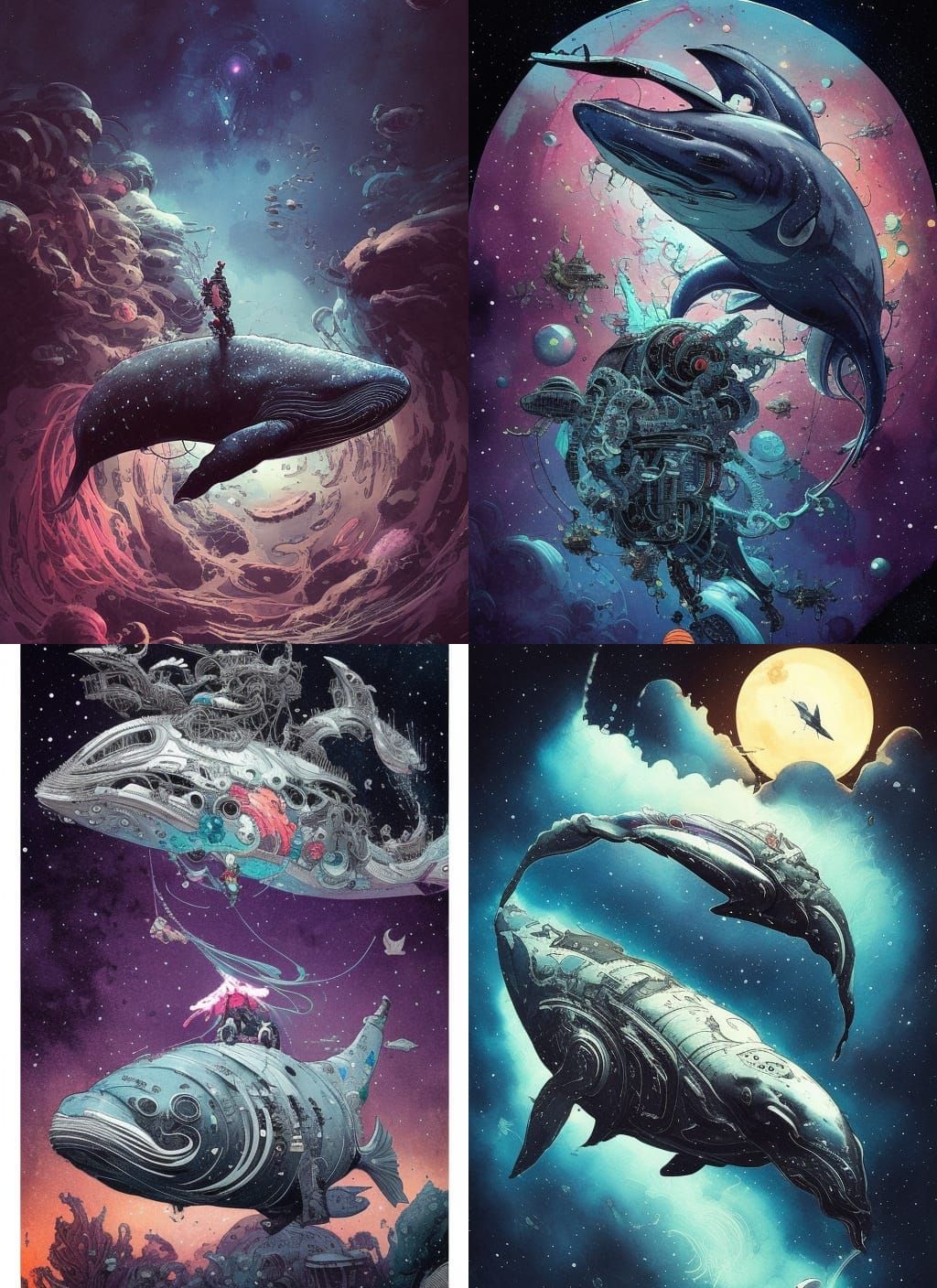 Bioorganic Whale Cyborg in Deep Space Watercolor