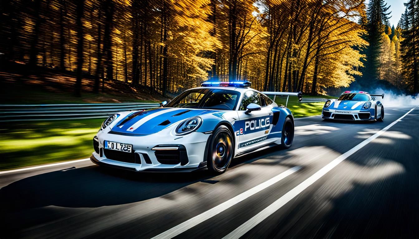 Autobahn Car Chase: Porsche Pursued in Hyperrealistic Style