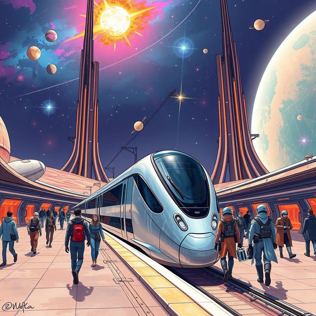 Futuristic Mars Spaceport Train Station in 8k