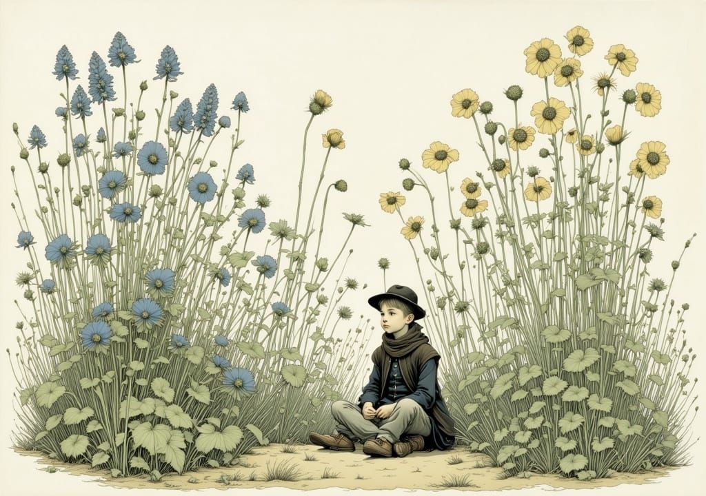 Delphinium and Monkshood Illustration in Fantasy Style