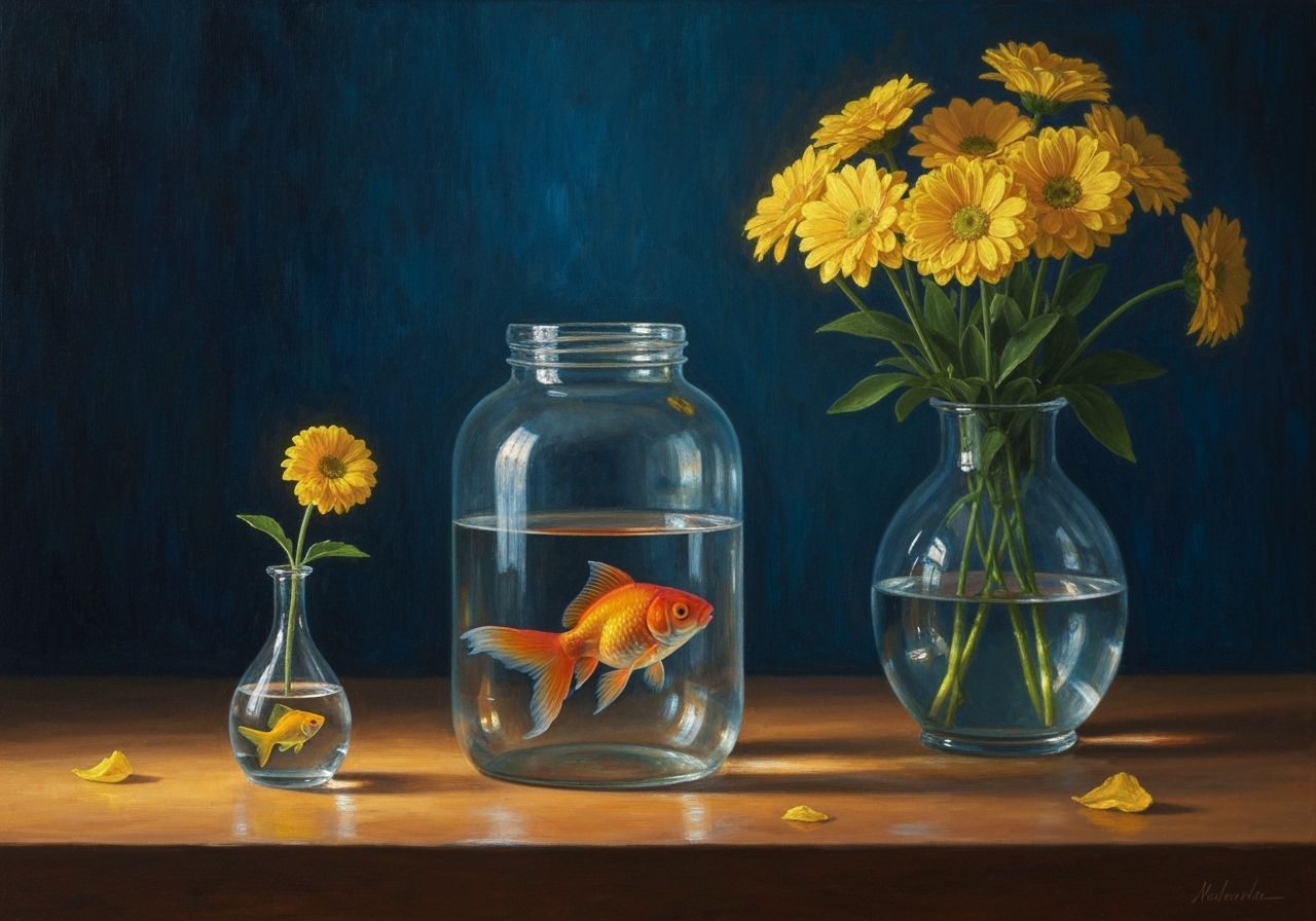Still Life with Goldfish and Flowers in Impressionist Style