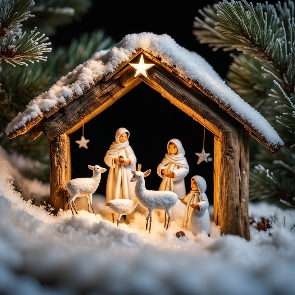 Rustic Nativity Scene Under Guiding Star