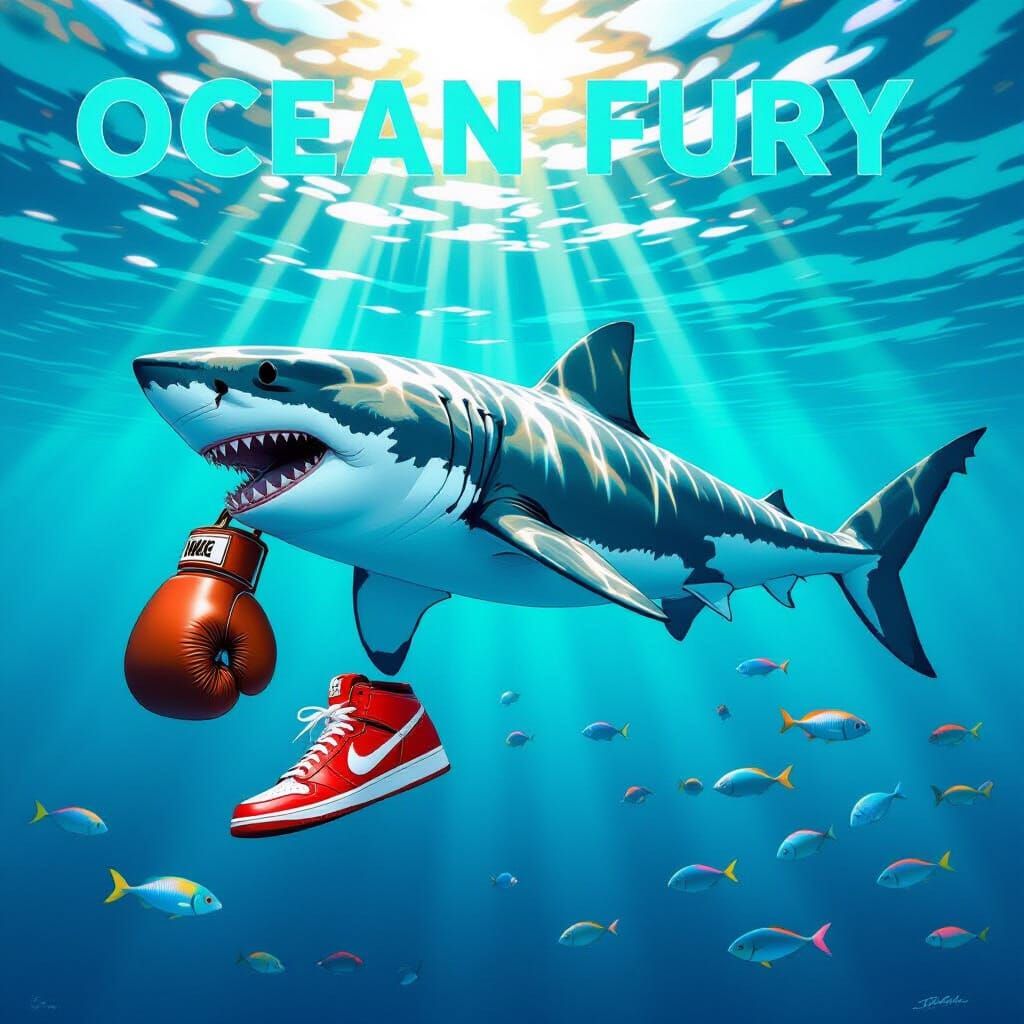 Shark with Boxing Glove in Surreal Digital Painting