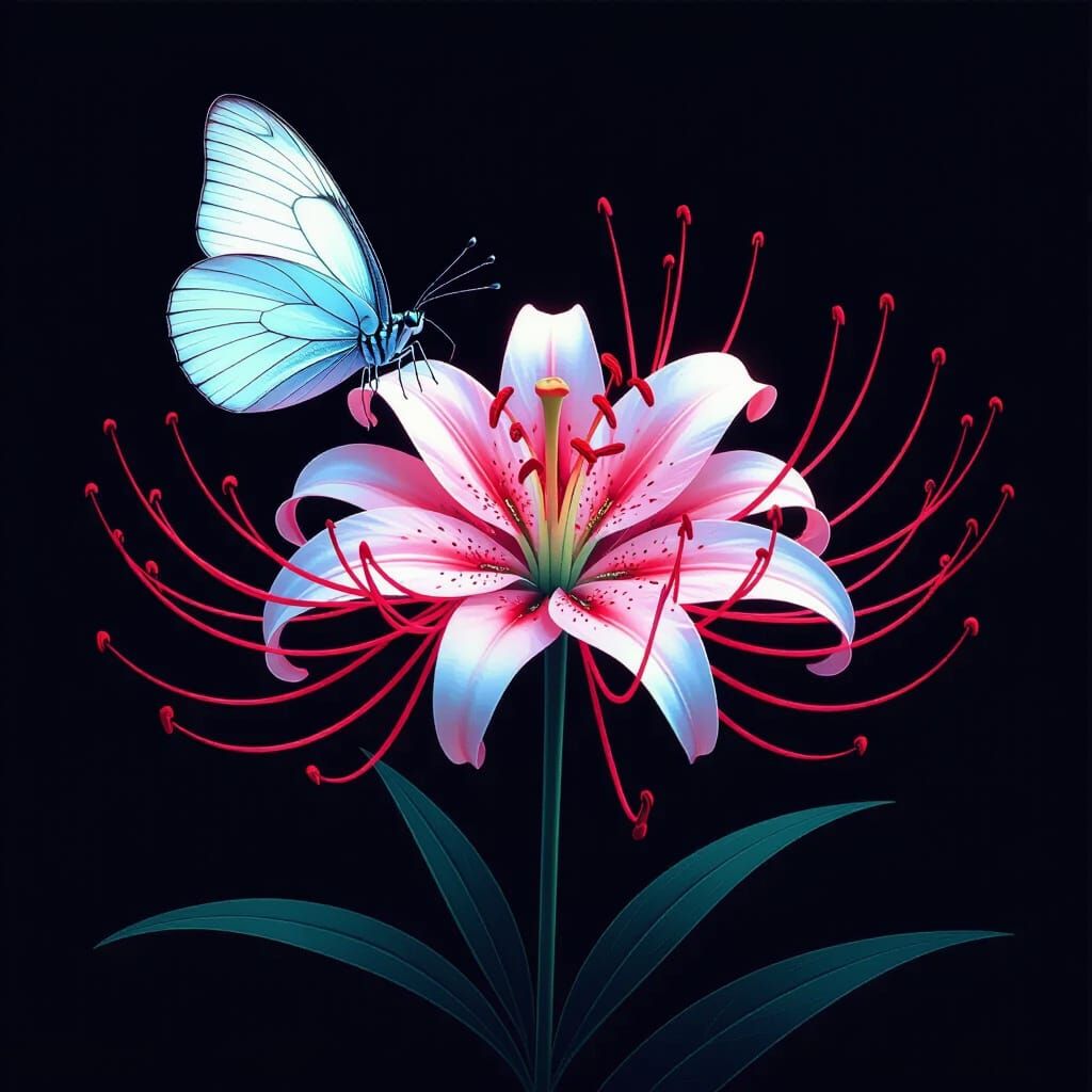 Red Spider Lily with Butterfly in Digital Art Style