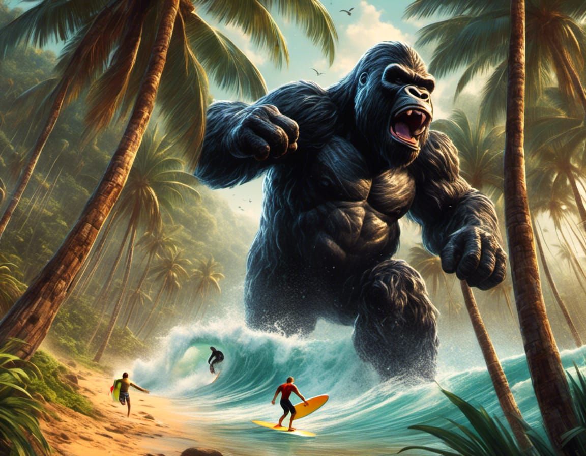 <lora:Kyoot:1.0> King Kong Surfing in Hawaii Mark