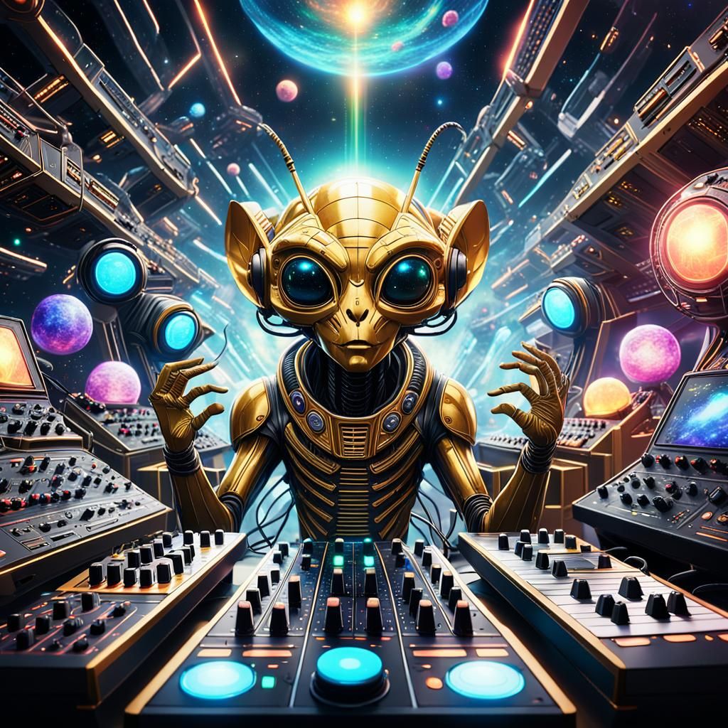 Anime Alien Plays Synth on Spaceship Rave Stage