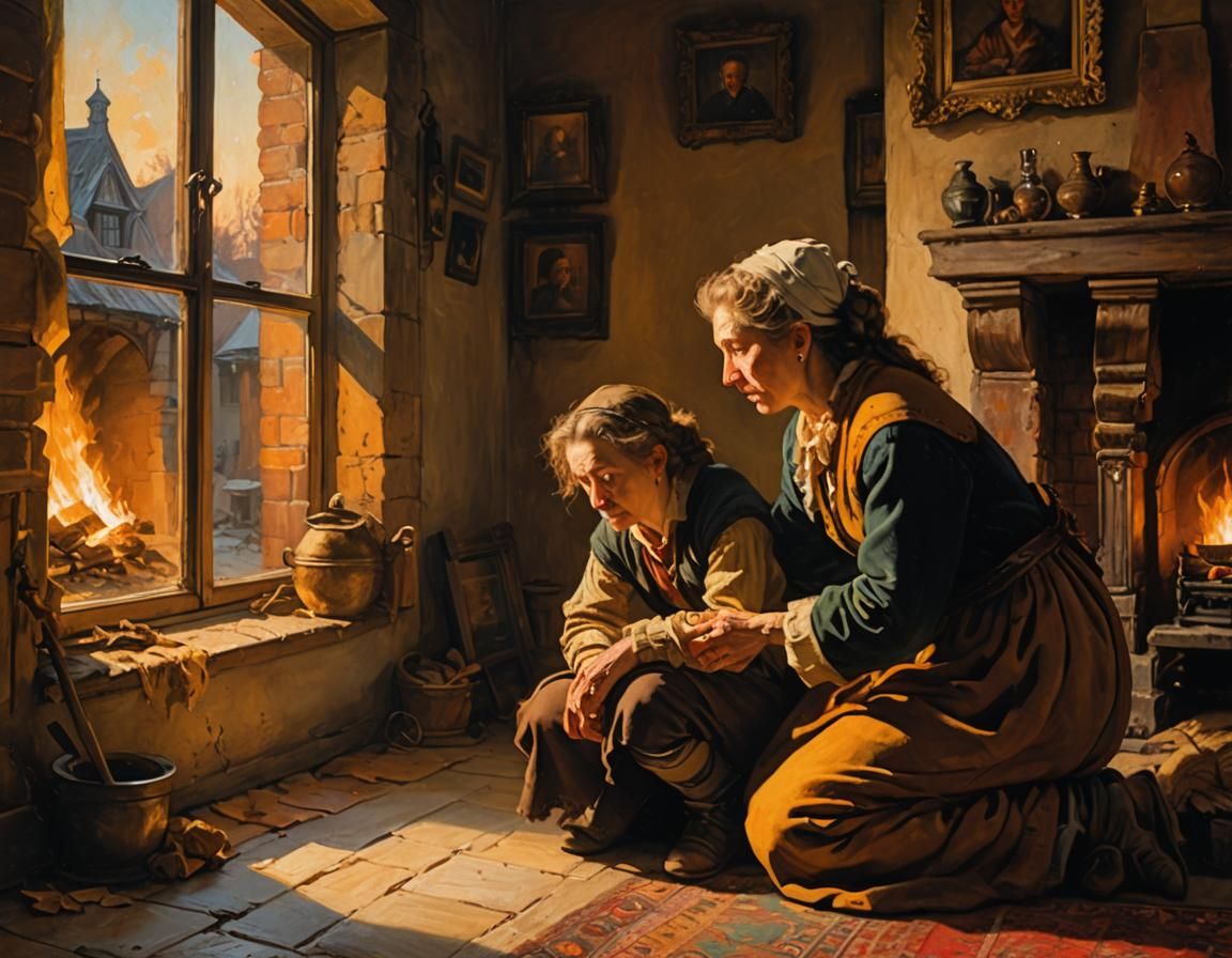 Motherly Love in Golden Light: A Baroque-Inspired Scene