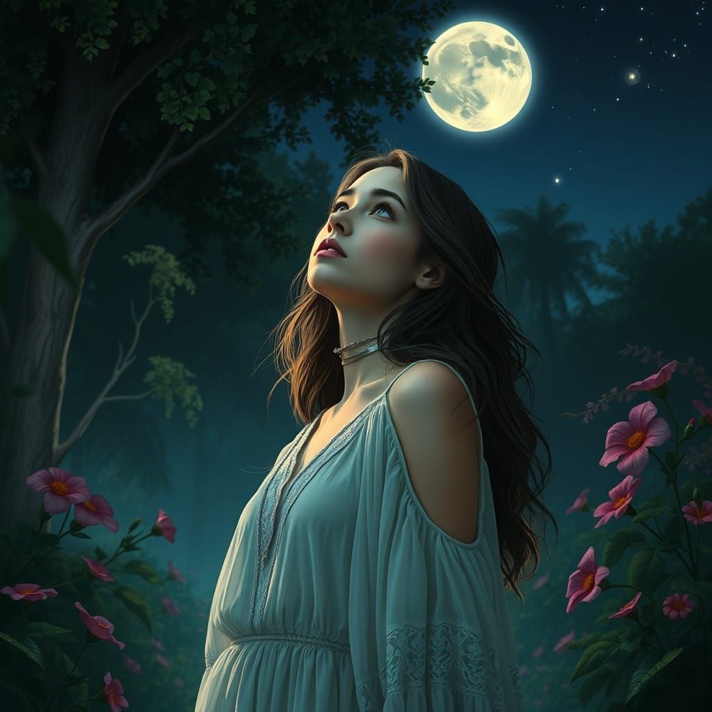 Ethereal Goddess in Moonlit Garden