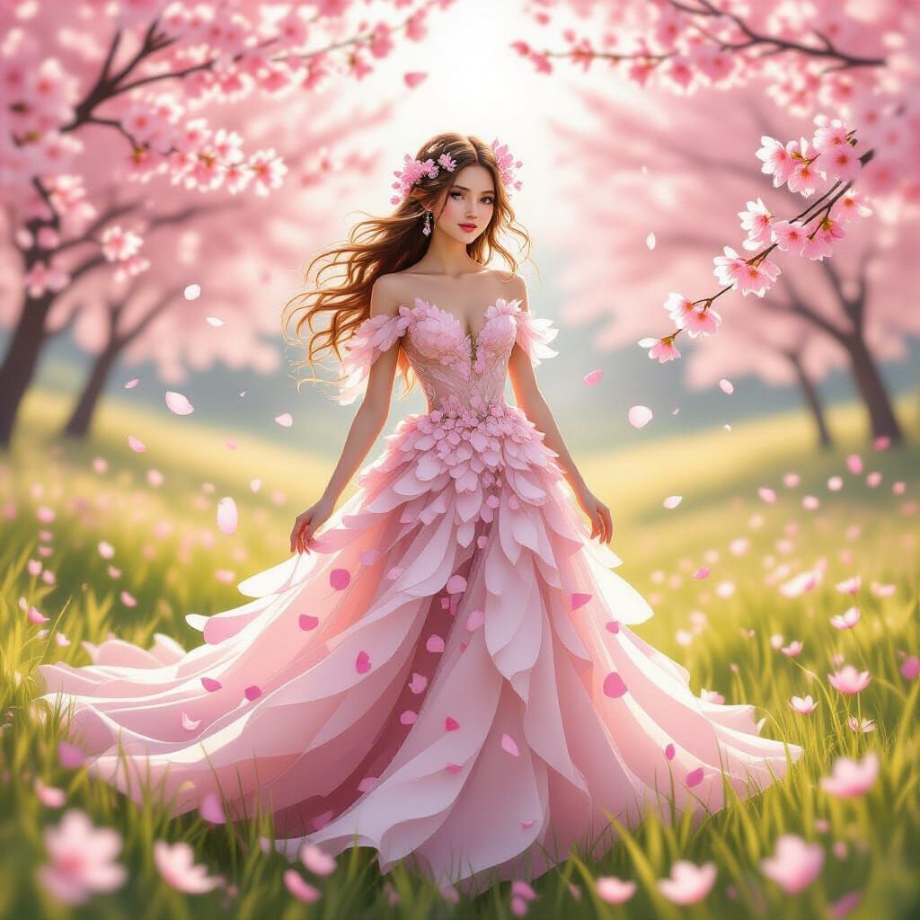 A soft-focus ethereal illustration of a young fairy standing...