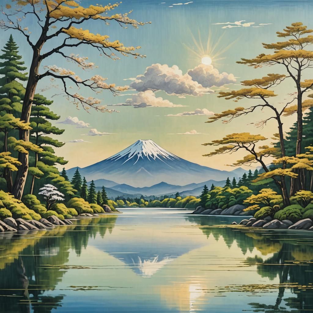Mount Fuji Oil Painting Inspired by Japanese Art