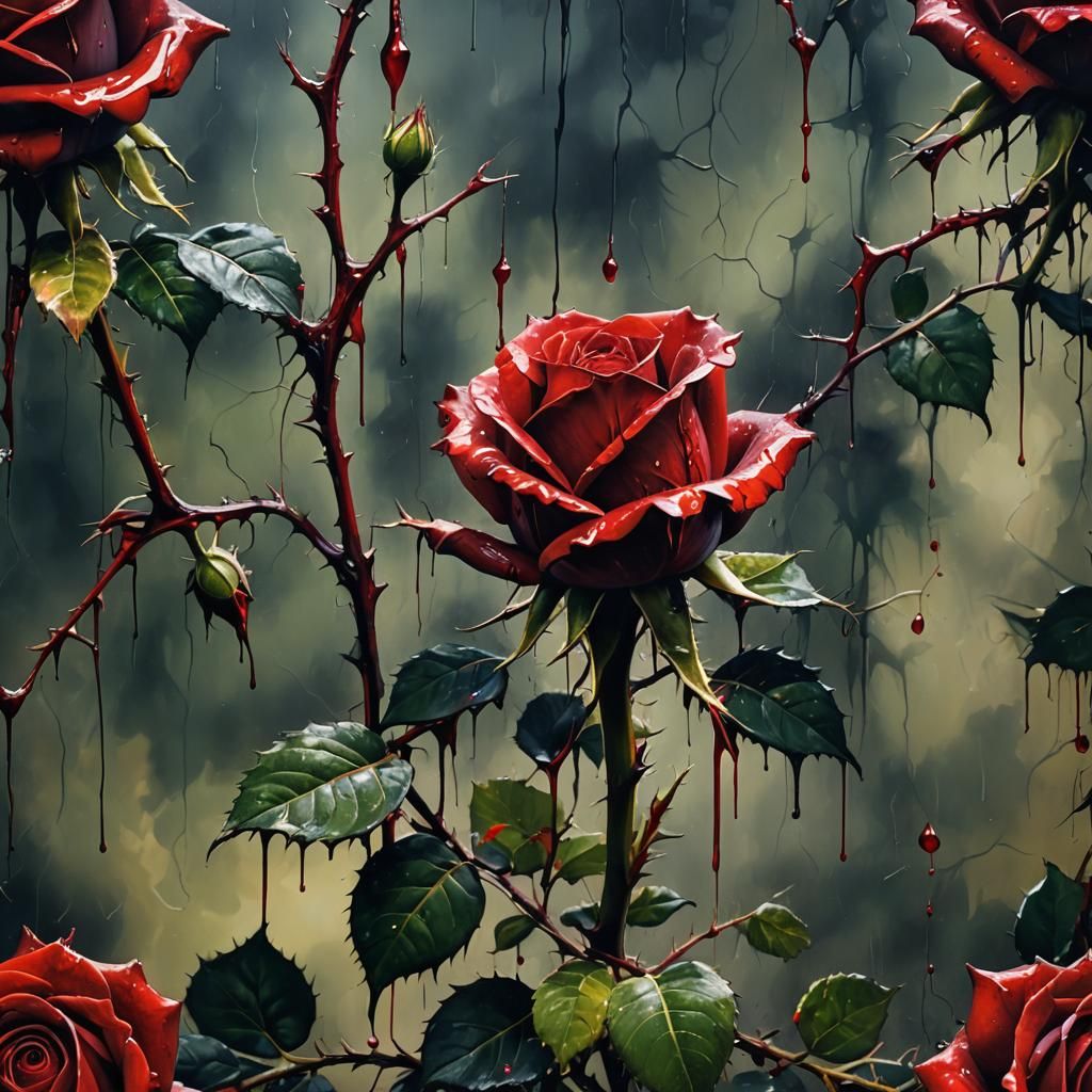 Blood Rose in Dark Surrealism, Van Gogh Style