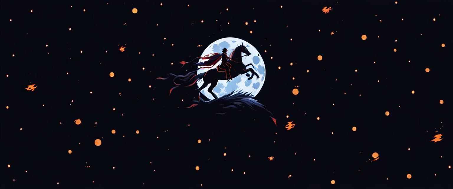 Dark Moon Knight on Flaming Horse, Anime Style