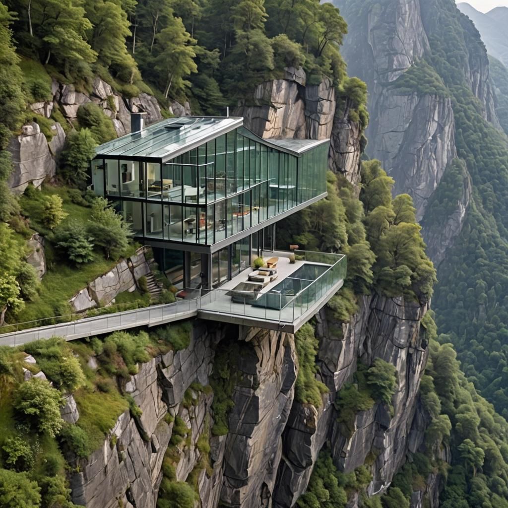 Architectural Marvel: Glass House on Mountain Bridge