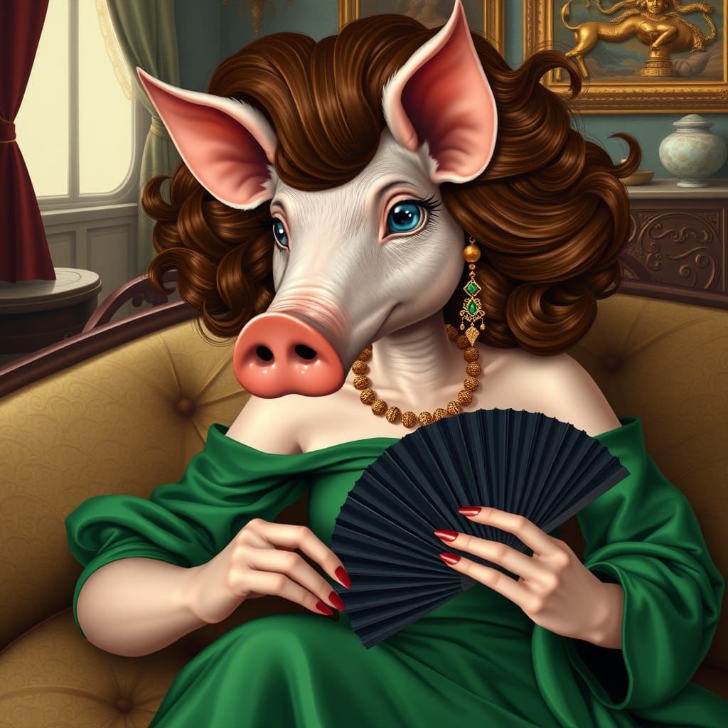 Decadent Pig-Faced Maiden in Klimt-Inspired Art