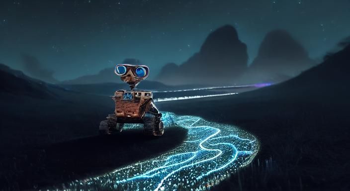 Iridescent Wall-E Drives Bioluminescent Sci-Fi Art
