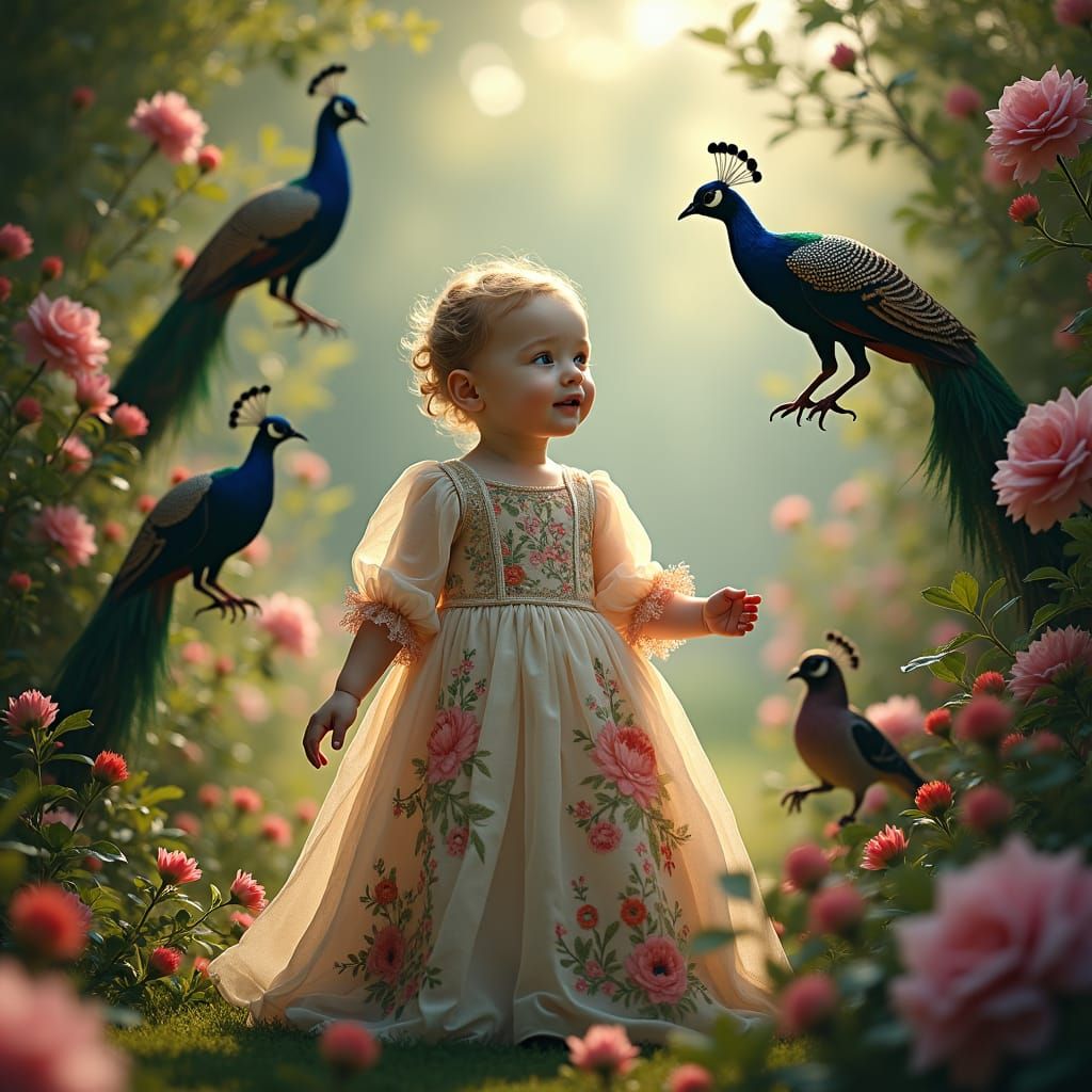 Baby Girl in William Morris Floral Scene