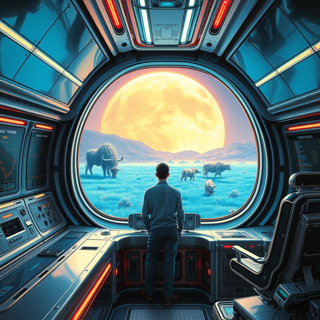 Retro-Futuristic Space Ranger Contemplates Alien World