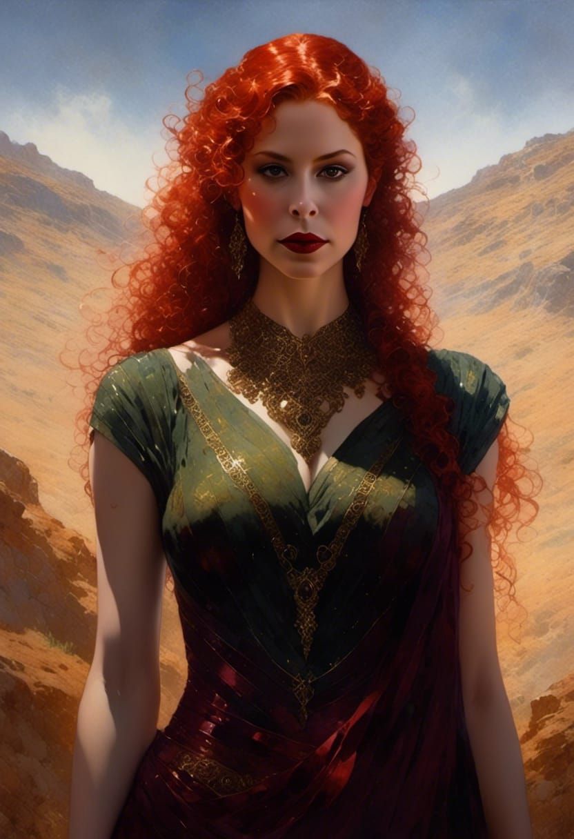 Red-Haired Princess Portrait in Watercolor Style