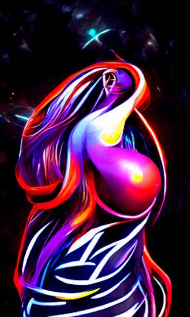 Beautiful Woman with Flowing Hair in Neon Cosmic Art