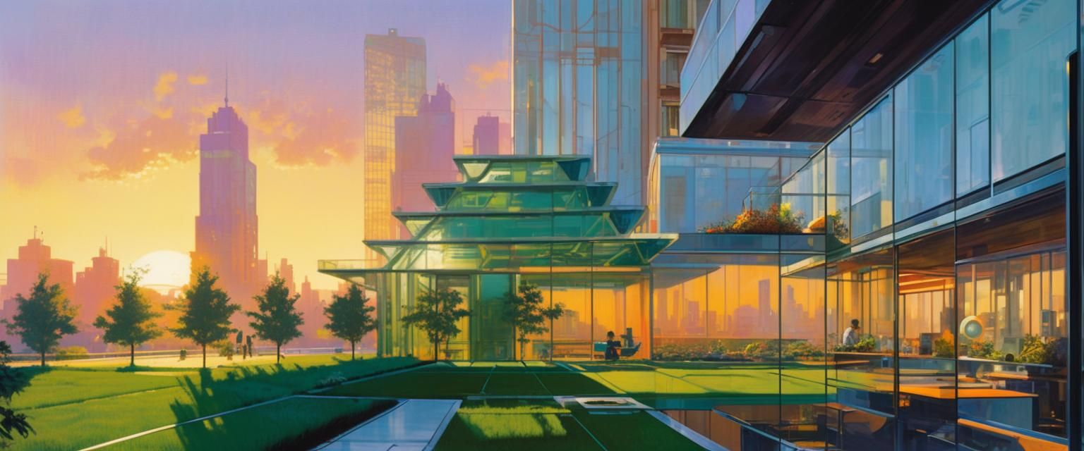 Futuristic High-Rise at Sunset: Hyper-Realistic Architecture