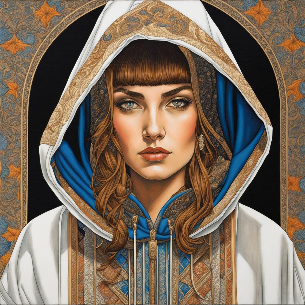 Hooded Girl Portrait in Colored Pencil Style