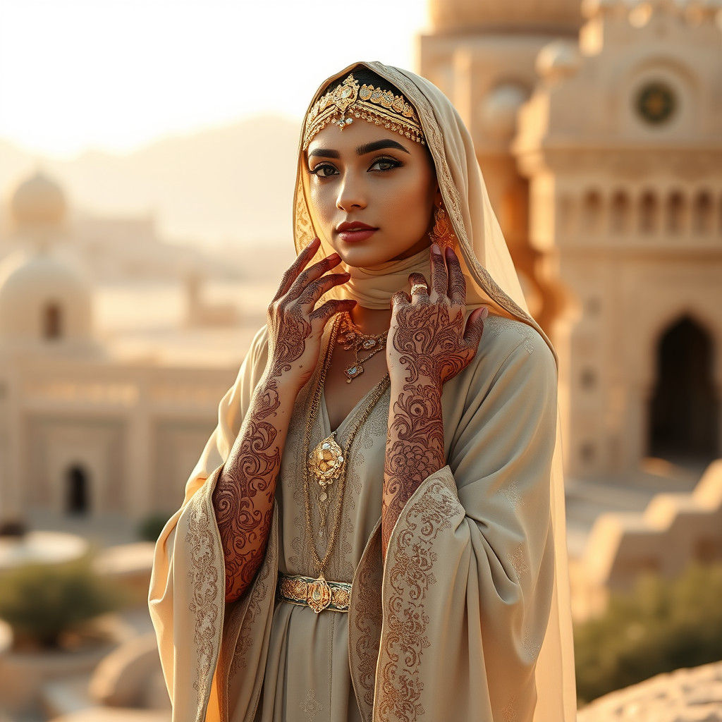 Arab Woman with Henna in Digital Art Style
