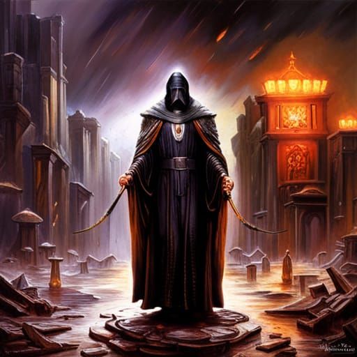 Warlock in Golden Rain: A Hyperrealistic Masterpiece