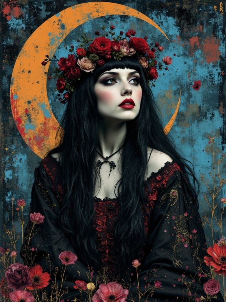 Ethereal Gothic Goddess Erebus in Surreal Moonlit Portrait